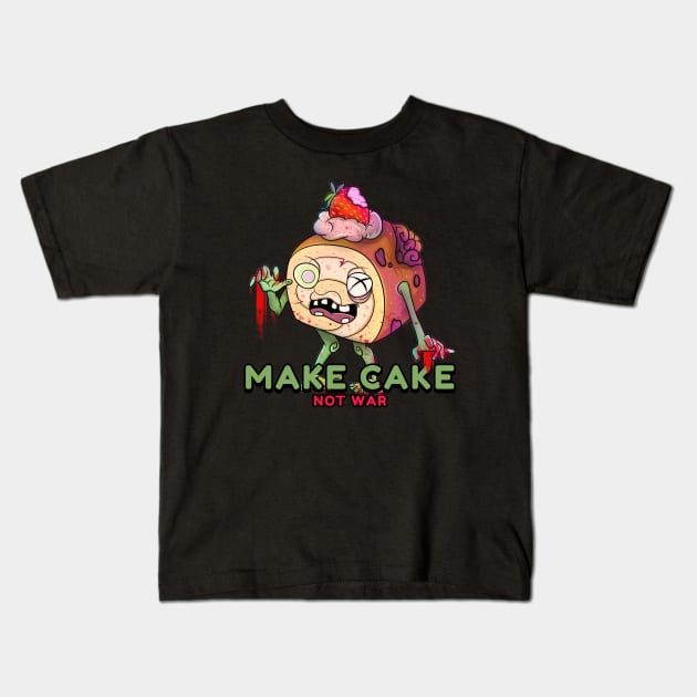 Make Cake Not War Zombie Kids T-Shirt by Trendy Black Sheep